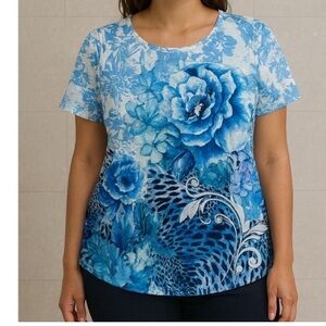 Allison Daley Blue Floral Short Sleeve Tee